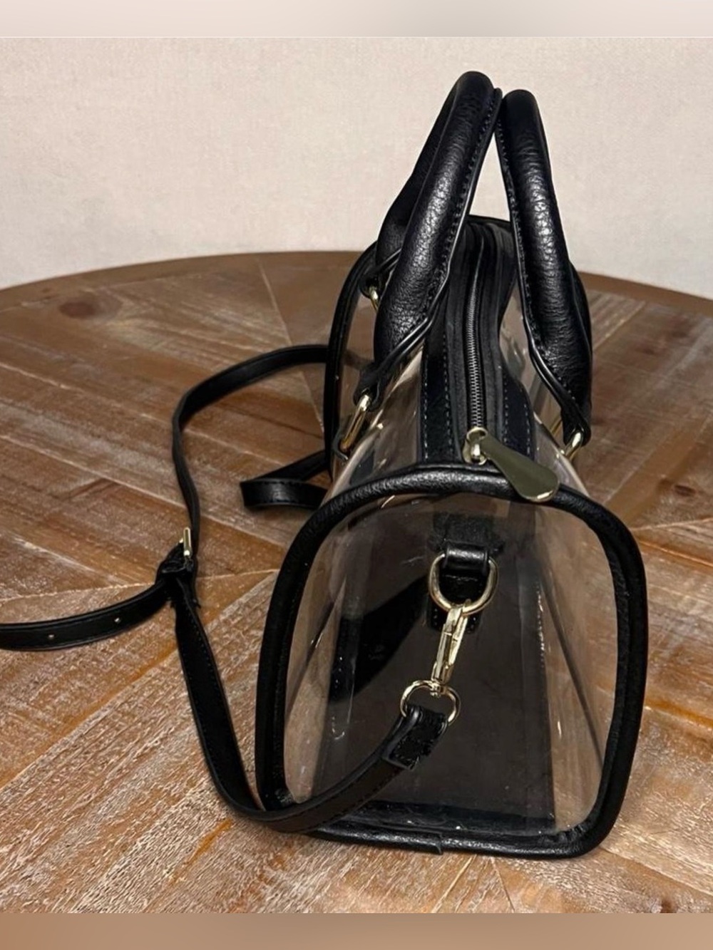 Clear PVC handbag shoulder bag Satchel with Black Trim - Picture 6 of 8